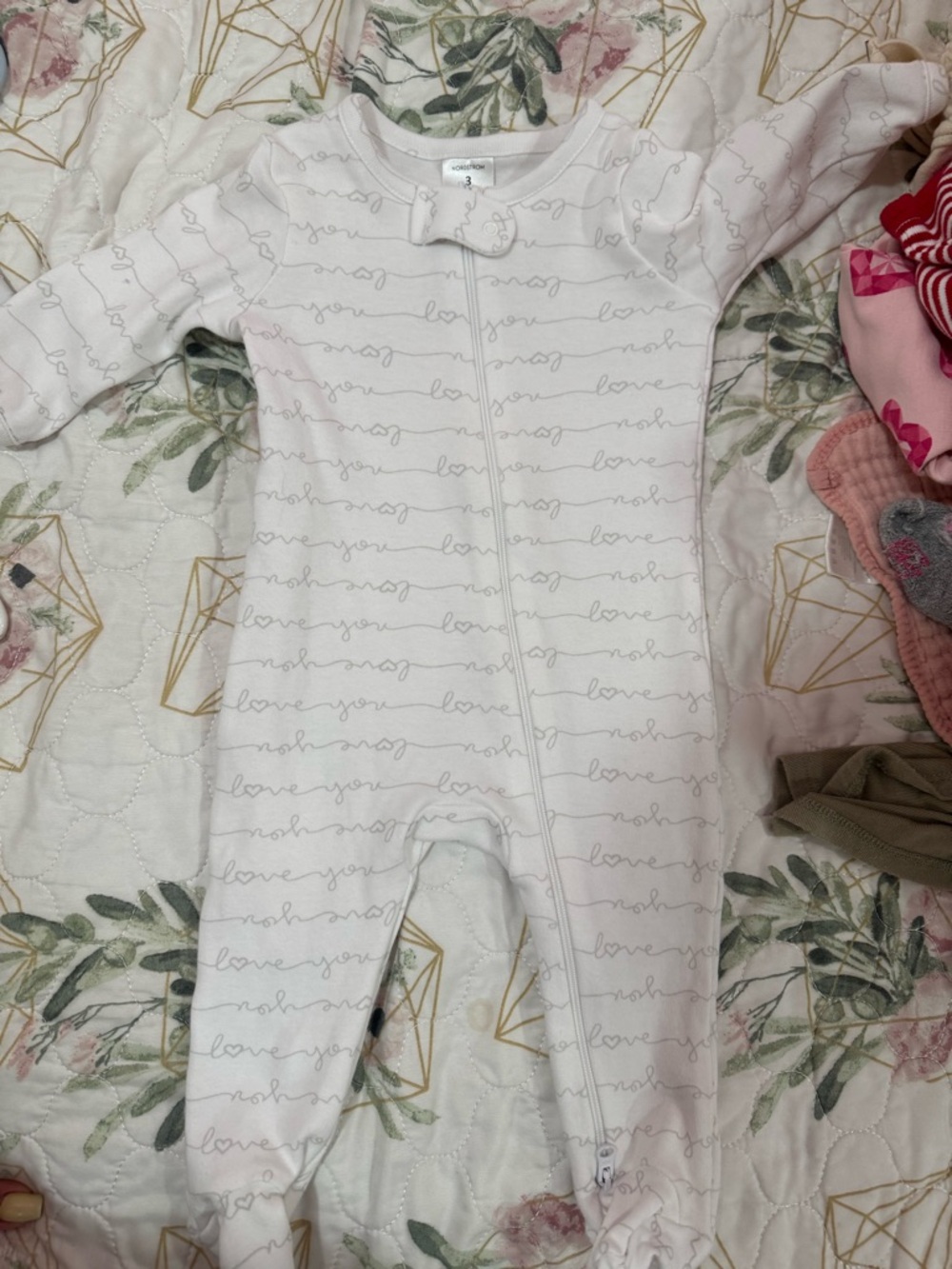 Nordstrom White Footed Baby One-Piece with Gray Script